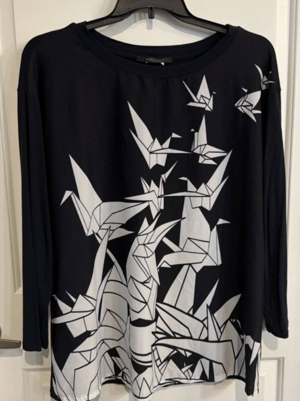 Marina Rinaldi Black White Origami Crane Print Blouse Top Plus Size 14/ 16W